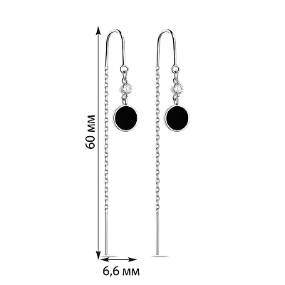 Срібні сережки протяжки з емаллю та фіанітами  (арт. 7502/4747еч)