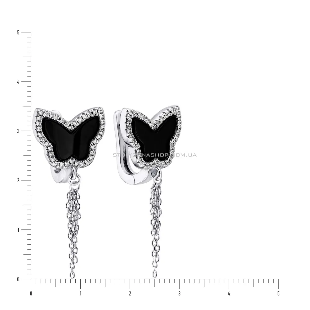 Серебряные серьги подвески «Бабочки» с ониксом  (арт. 7502/3216о)