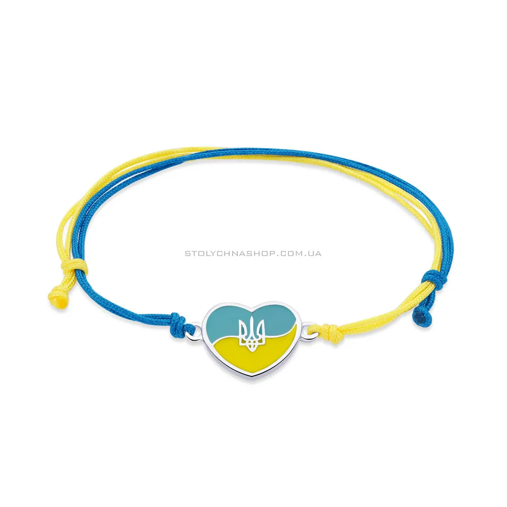 Браслет на голубой и желтой шелковой нити с серебряной вставкой  (арт. 7309/441брпегж)