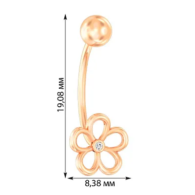 Золота сережка-пірсинг для пупка з фіанітом (арт. 360086)
