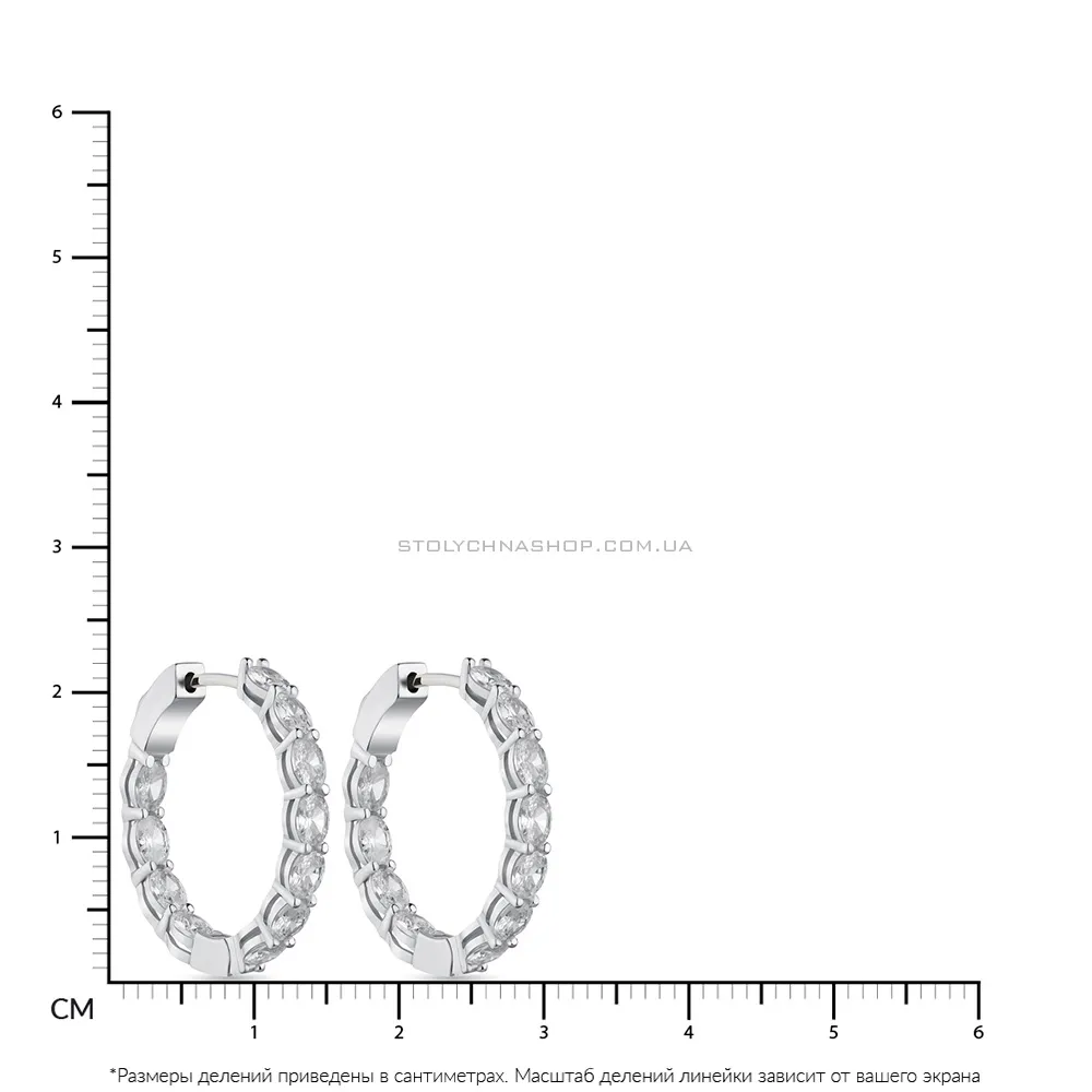 Серебряные серьги-кольца с фианитами (арт. 7502/4860/25) - 2 - цена