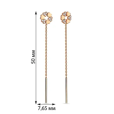 Сережки-протяжки з червоного золота з фіанітами (арт. 107366)
