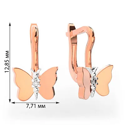 Дитячі золоті сережки «Метелики» з фіанітами (арт. 110490)