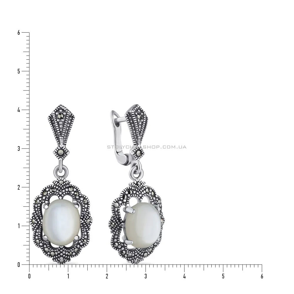 Серебряные сережки с перламутром и марказитами (арт. 7402/4079мркп) - 2 - цена