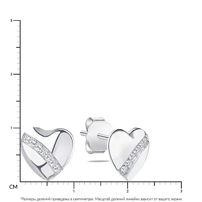 Срібні сережки-пусети «Серденька» з фіанітами (арт. 7518/5285)