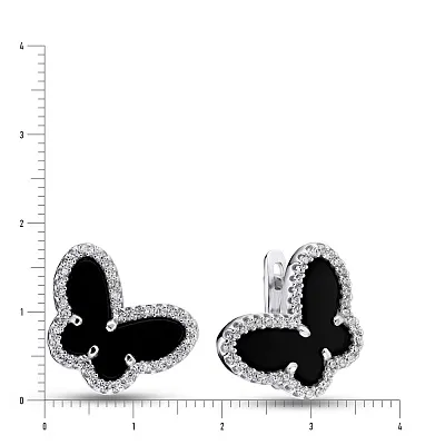 Срібні сережки «Метелики» з оніксом і фіанітами (арт. 7502/3215о)