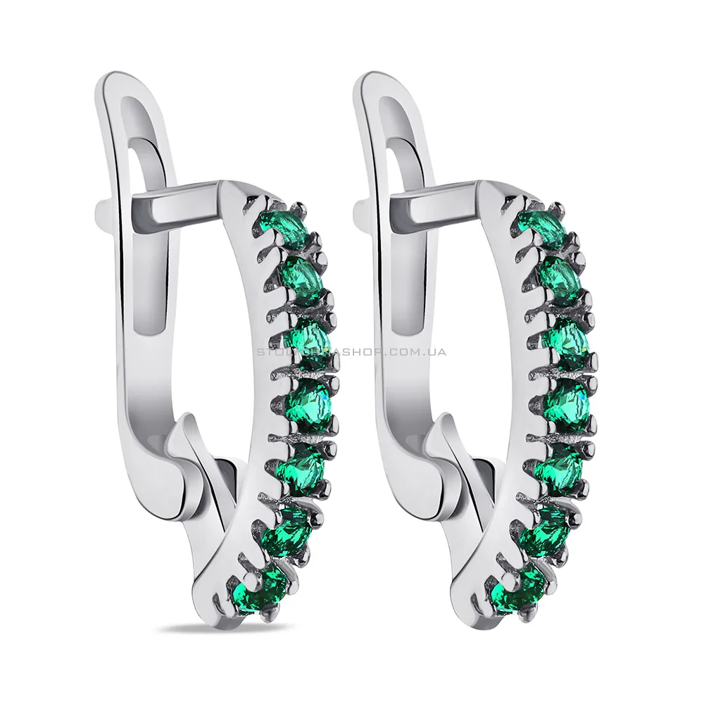 Сережки зі срібла з зеленими  фіанітами  (арт. 7502/СК2ФИ/020) - цена