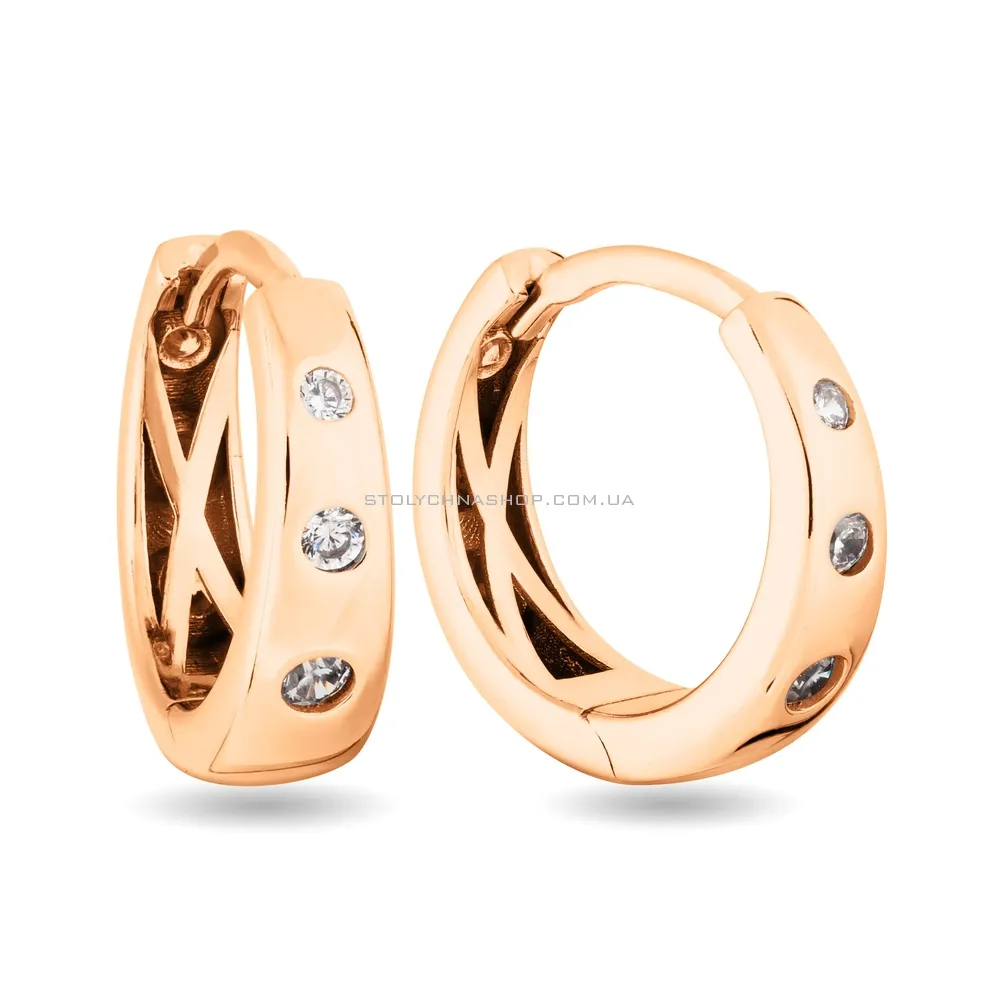 Золотые серьги кольца с фианитами (арт. 107039) - цена