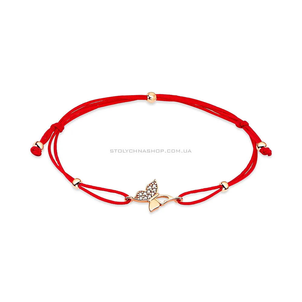 Браслет «Бабочка» с красной нитью с золотыми вставками (арт. 325043) - цена