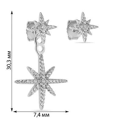 Срібні асиметричні сережки-пусети з фіанітами (арт. 7518/5547)
