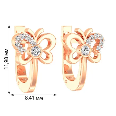 Детские золотые серьги «Бабочки» с фианитами (арт. 110523)