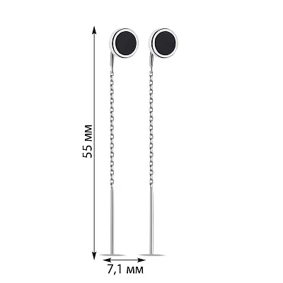 Серебряные серьги-протяжки с ониксом  (арт. 7502/603осю)