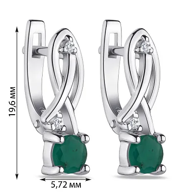 Срібні сережки зі смарагдом і фіанітами (арт. 7002/4046Изм)