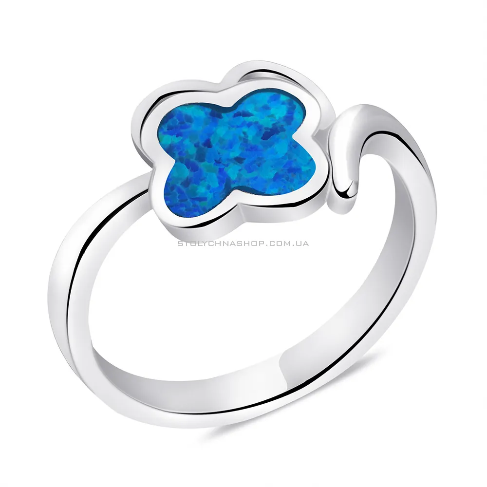Серебряное кольцо Клевер с синим опалом (арт. 7501/6693/10Пос) - цена