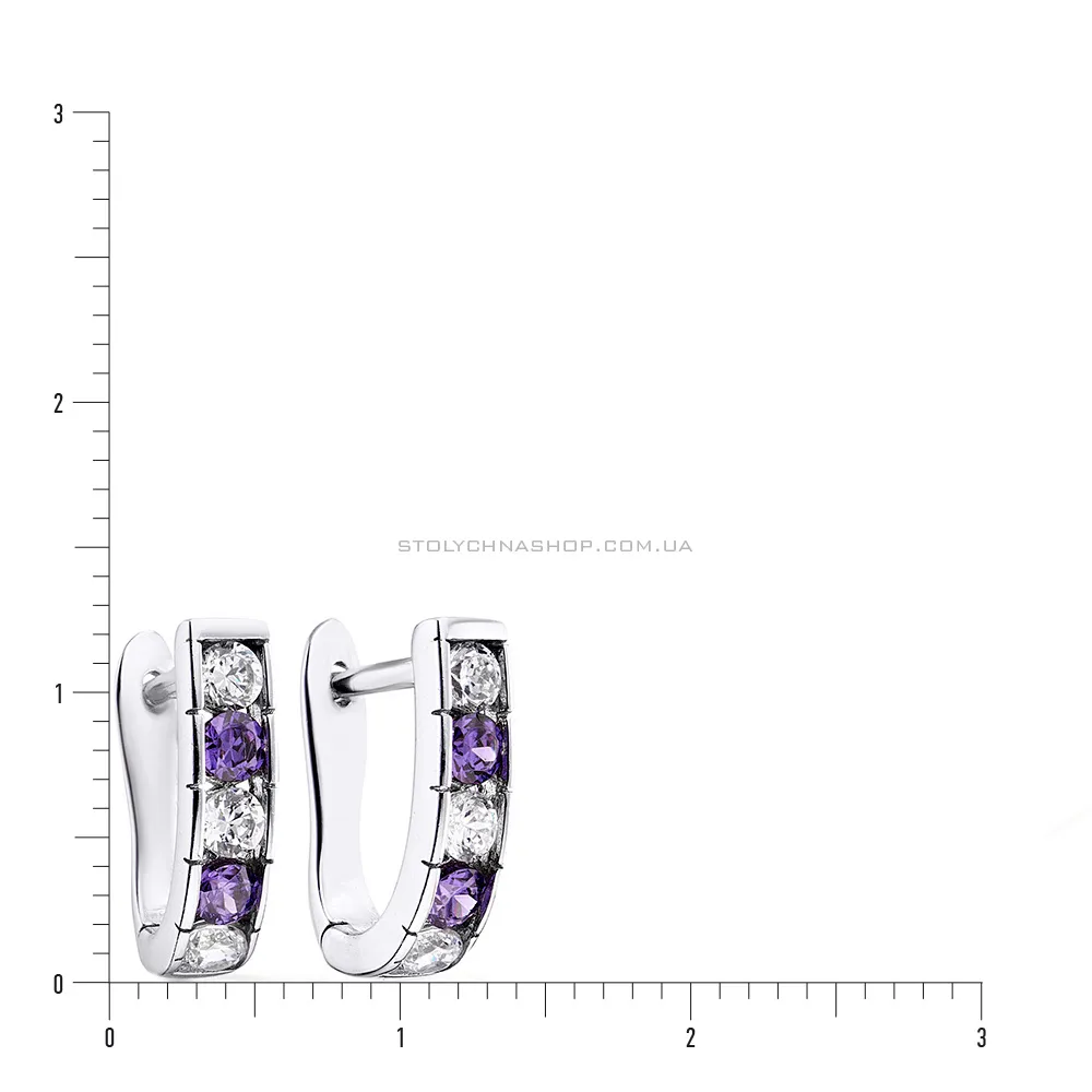 Срібні сережки з фіолетовими фіанітами (арт. 7502/3162ф) - 2 - цена