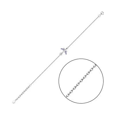 Срібний браслет Літак з фіолетовими альпінітами  (арт. 7509/3955аф)