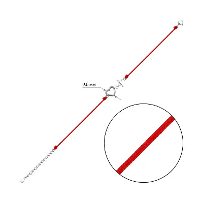 Браслет на нитці Серце зі срібною вставкою та фіанітами (арт. 7309/4136)