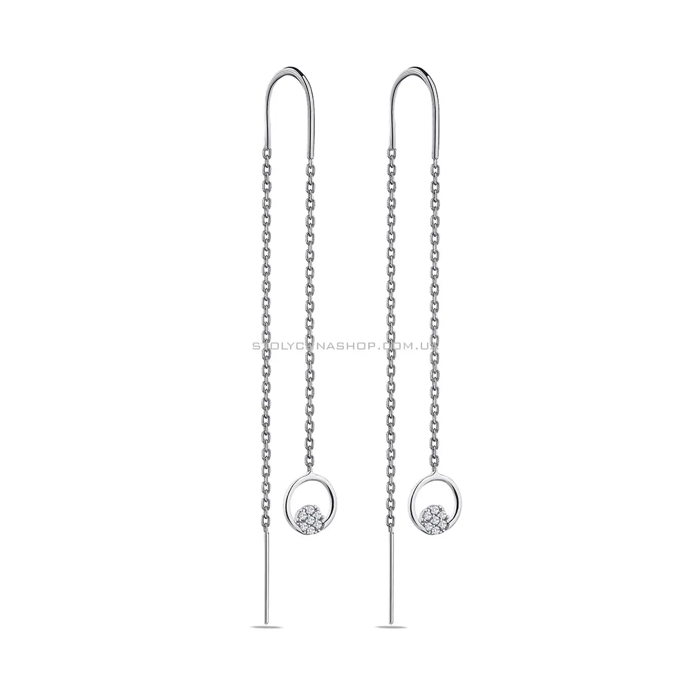 Довгі сережки-протяжки зі срібла з фіанітами  (арт. 7502/4808)