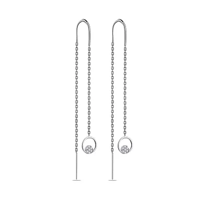 Длинные серьги-протяжки из серебра с фианитами  (арт. 7502/4808)