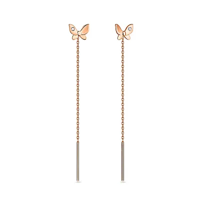 Сережки-протяжки "Метелики" з золота з фіанітами (арт. 108583)