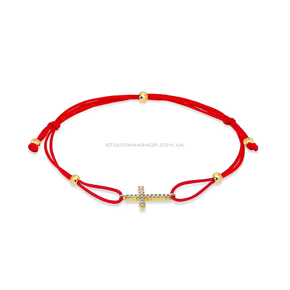 Браслет из красной шелковой нити с золотыми вставками  (арт. 323288ж) - цена