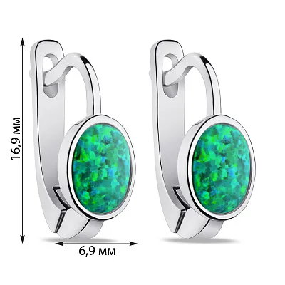 Серебряные сережки с зеленым опалом (арт. 7502/3815Поз)