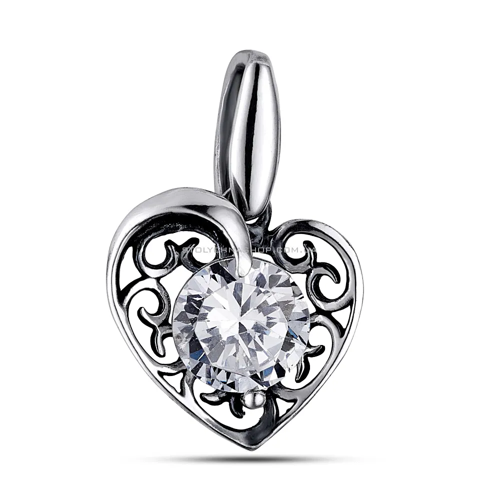 Срібна підвіска «Серце» з фіанітом (арт. 7903/85100-ч) - цена
