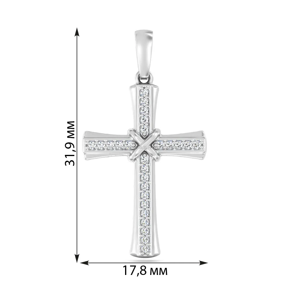 Хрестик з білого золота з діамантами (арт. П011799015б) - 2 - цена