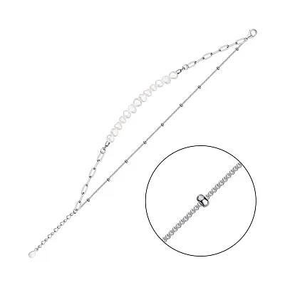 Подвійний браслет зі срібла з перлинами Trendy Style (арт. 7509/3614жб)