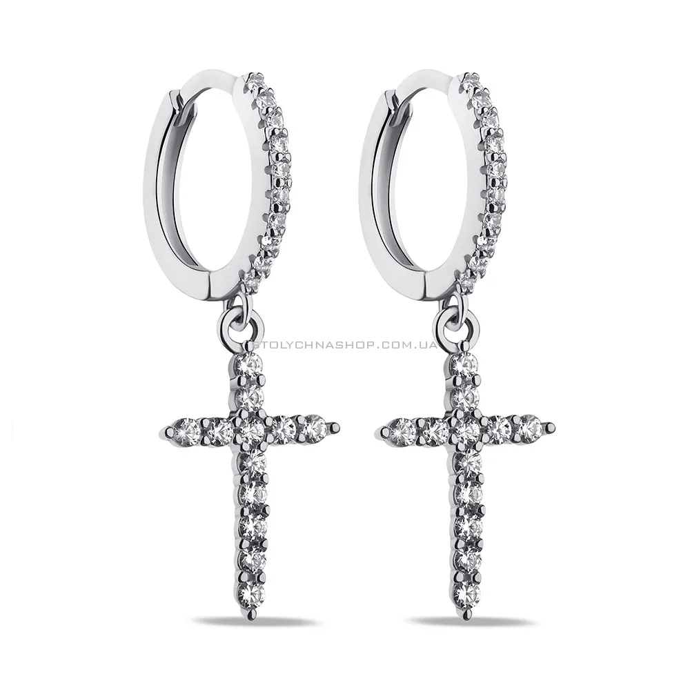 Сережки зі срібла Хрестики з фіанітами (арт. 7502/9296/10) - цена