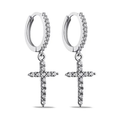 Сережки-підвіски зі срібла Хрестики з фіанітами (арт. 7502/9296/10)
