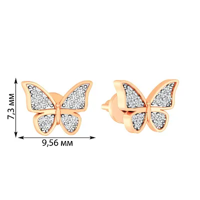 Золоті сережки пусети «Метелики» з фіанітами (арт. 110569)