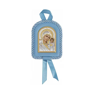 Детская  серебряная икона "Матерь Божья Казанская" (90х70 мм) (арт. PD-002/AG/B)