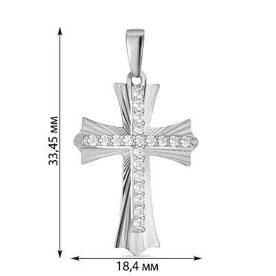 Хрестик з білого золота з фіанітами (арт. 443852б)