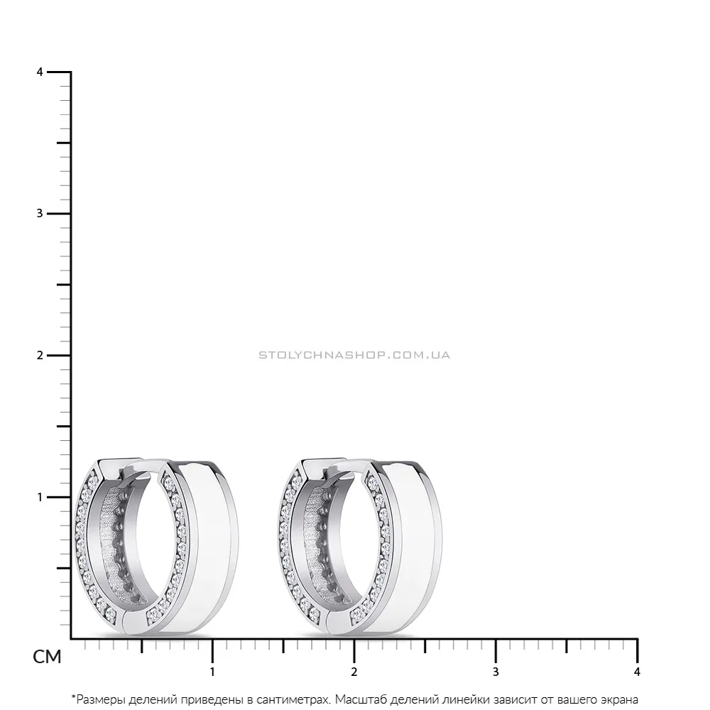 Серьги-кольца из серебра с эмалью и с фианитами  (арт. 7502/4631/10еб)