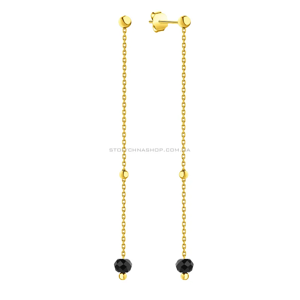 Сережки-підвіски з жовтого золота з оніксом (арт. 106799жо)