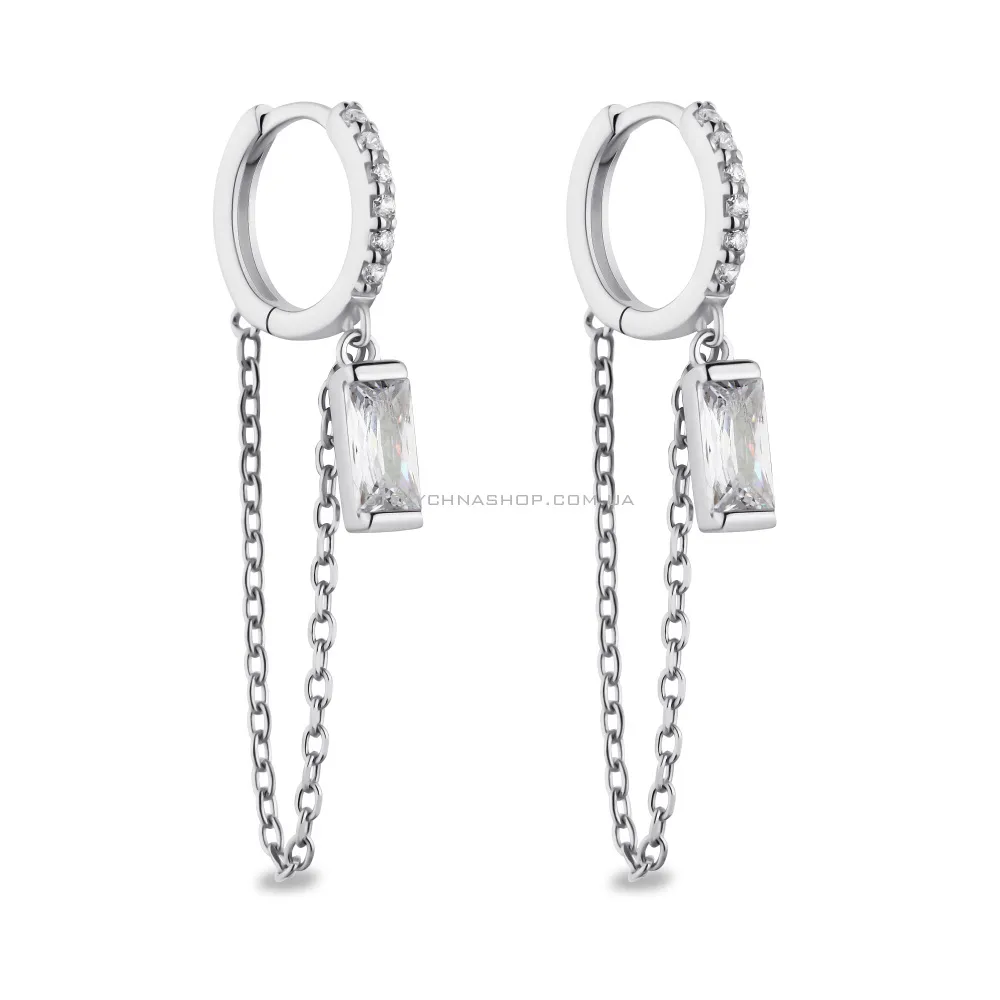 Сережки-кільця зі срібла з фіанітами і ланцюжком (арт. 7502/4891/10) - цена