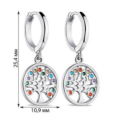 Срібні сережки Дерево життя з кольоровими альпінітами (арт. 7502/9342/10ацв)