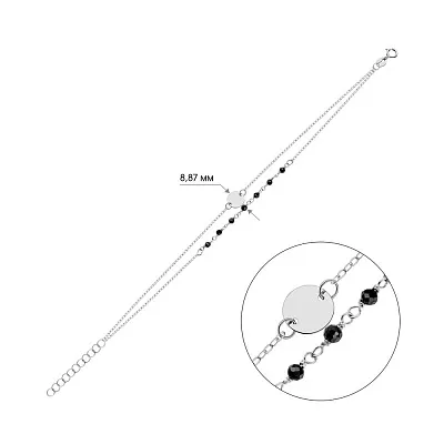 Двойной браслет &quot;Монета&quot; из белого золота с ониксом (арт. 325405бо)