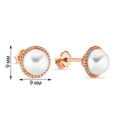 Пусеты из красного золота с жемчугом (арт. 103566прлб)
