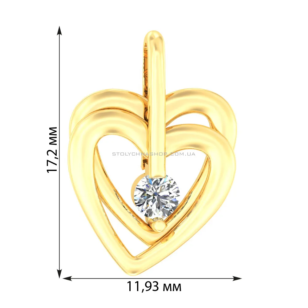 Золотая подвеска «Два сердца» с фианитом (арт. 440353ж) - 2 - цена