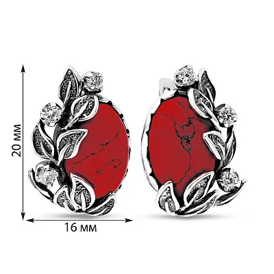 Серебряные серьги с кораллом и фианитами (арт. 7902/1160025Крк)