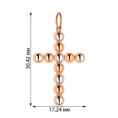 Хрестик з червоного золота з родіюванням  (арт. 424476р)