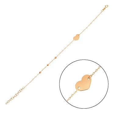Браслет из красного золота &quot;Сердечко&quot; с шариками  (арт. 324875а)