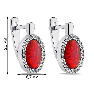 Срібні сережки з червоним опалом (арт. 7502/9012Пок)