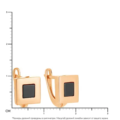 Золотые серьги «Квадраты» с ониксом (арт. 104176о)