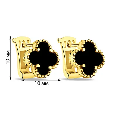 Сережки зі срібла "Клевер" з оніксом і родіюванням  (арт. 7502/3929/10жо)