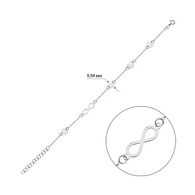 Золотой браслет &quot;Бесконечность&quot; в белом цвете металла (арт. 325398б)