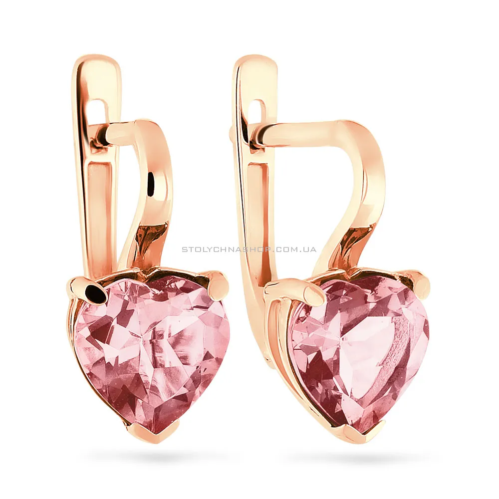 Золоті сережки Серце з кварцом (арт. 110362ПрГ) - цена