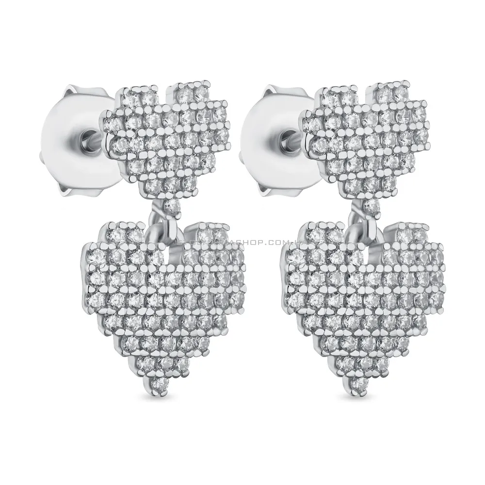 Сережки зі срібла "Серце" з розсипом каміння (арт. 7518/6324)